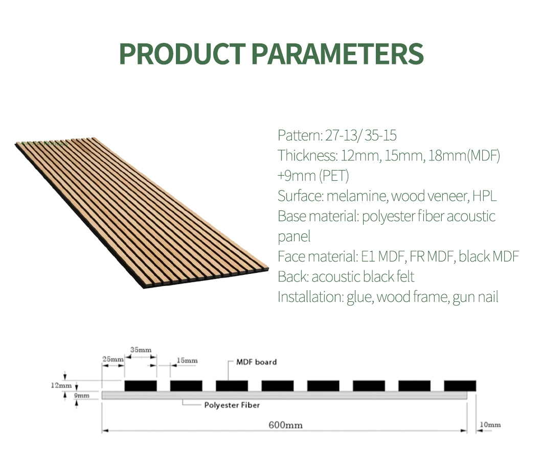 Slat Wall Covering MDF Wood Veneer Pet Acoustic Slatted Wooden Ceiling Panel