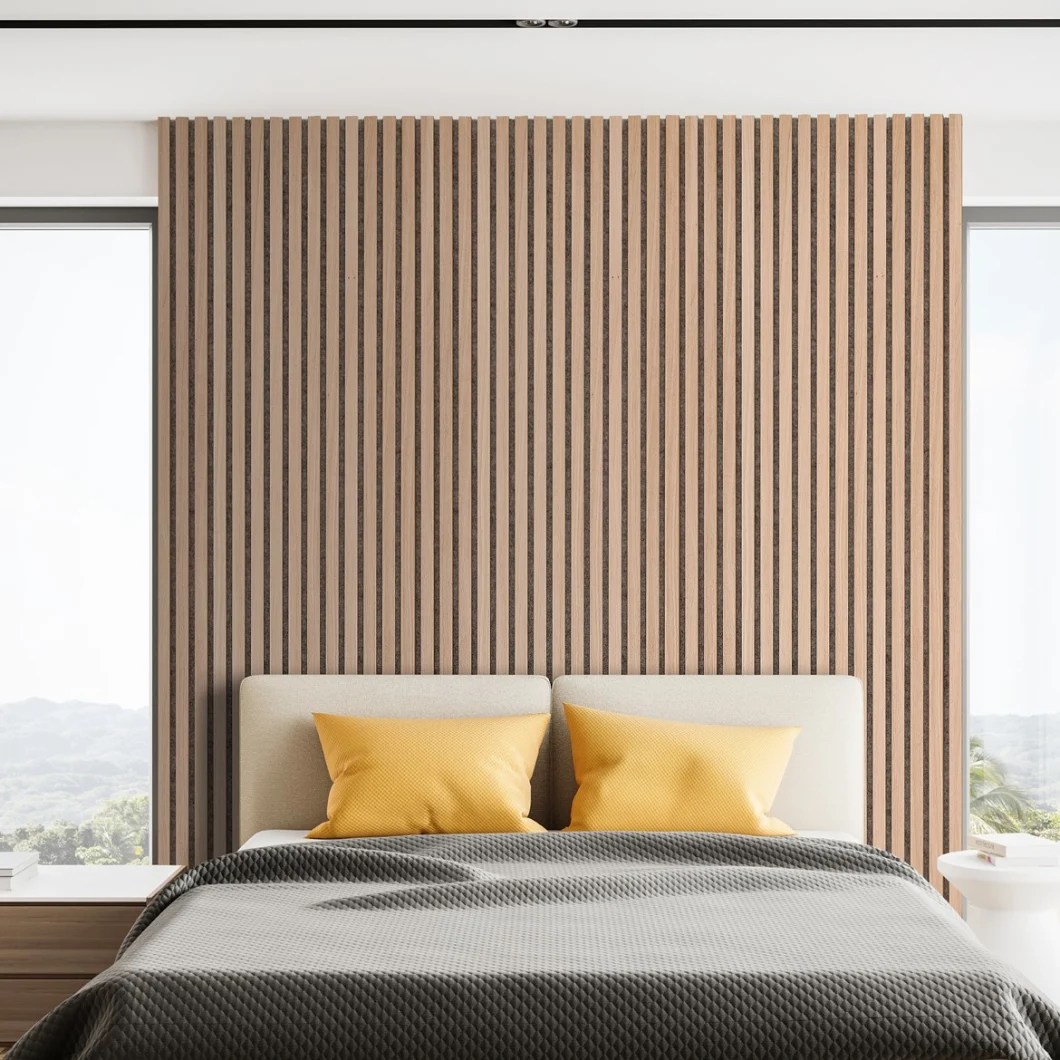 Bubos Slat Wood Panel Soundproof Acoustic Pet Felt Wooden Wall Slat Wooden Panel Veneer MDF Decorative Building Material Ceiling Panel